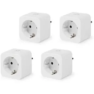 Nedis 4x Smart WLAN Steckdose - WiFi & Bluetooth - Energiezähler - Kompatibel mit Amazon Alexa & Google Home - Weiß - 16A Smart WLAN Steckdose