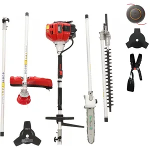 GeoTech GT-2 52 L - Motorsense mit Benzinmotor - 52 cc - Multifunktionsgerät - Ast- und Heckenschere - Freischneider