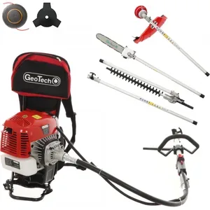 GeoTech GT-2 58 BP - Multifunktions- Motorsense mit 2- Takt Benzinmotor - Astschere, Heckenschere und Freischneider - 58 ccm