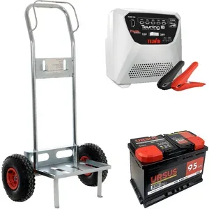 T.O. Komplettes Set: Batteriewagen Geotech + Batteria 95 Ah + Ladegerät Telwin Touring 18