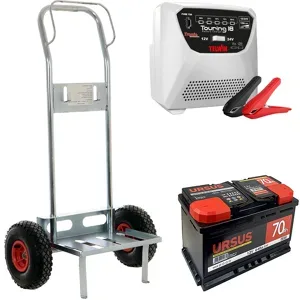 T.O. Komplettes Set: Batteriewagen Geotech + Batteria 70 Ah + Ladegerät Telwin Touring 18