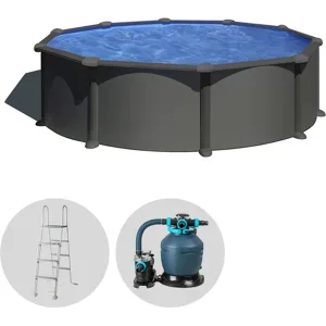 Gre Anthracite Runder Pool Ø460 x 132 cm - Stahlwand Rundbecken