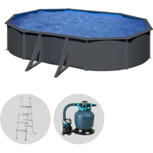 Gre Ovaler Pool mit Anthrazitoptik 610x375x120 cm - Aufstellpool mit Stahlwand