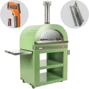 Clementi Gold - Holzbackofen mit Gestell für den Außenbereich - Backfläche 80 x 60 - 4 Pizzen - Grün