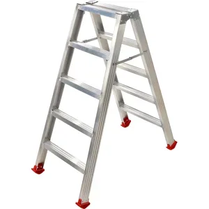 AgriEuro Premium Doppel-Aluminium-Stehleiter 1031, 2x5 Stufen, Höhe 1,20 m