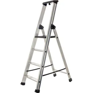 S.T.P. Issima, 4 Stufen, Höhe 1,51 m  Aluminium-Stehleiter mit Ständer