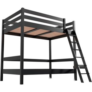 ABC MEUBLES Etagenbett 2-Sitzer 120x200 für Erwachsene Treppe Holz Sylvia - Schwarz