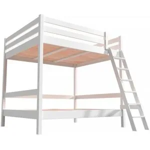 ABC MEUBLES Etagenbett 2-Sitzer 140x200 für Erwachsene Treppe Holz Sylvia - Weiß