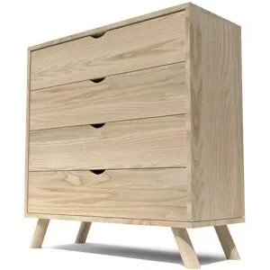 ABC MEUBLES Skandinavische Kommode Viking mit 4 Schubladen aus Massivholz - Roh (ohne Lack)