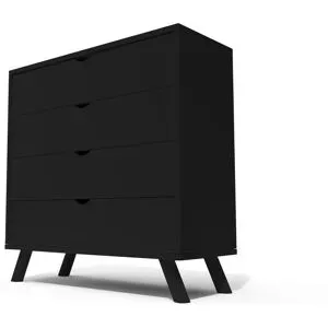 ABC MEUBLES Skandinavische Kommode Viking mit 4 Schubladen aus Massivholz - Schwarz