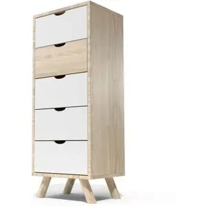 ABC MEUBLES Skandinavische lumpenhändler Viking 5 Schubladen aus Massivholz - Naturlack/Weiß