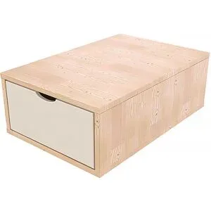 ABC MEUBLES Aufbewahrungswürfel Holz 75x50 cm + Schublade - Naturlack/Weiß