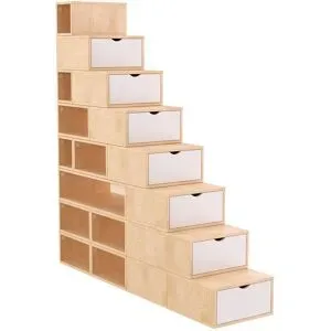 ABC MEUBLES Treppenregal 200 cm - Naturlack/Weiß