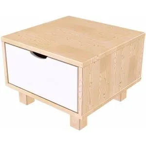 ABC MEUBLES Nachttisch holz Cube + Schublade - Naturlack/Weiß