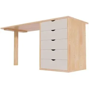 ABC MEUBLES Schreibtisch aus massivholz 5 Schubladen - Naturlack/Weiß