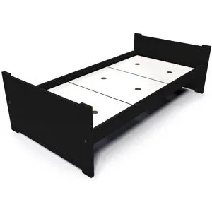 ABC MEUBLES Bett 90x190 1 Platz Holz Buche Solo - Schwarz