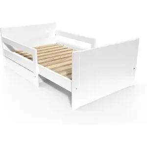 ABC MEUBLES Kinderbett 90x200 mitwachsend aus Holz mit Aufbewahrungsschublade - Weiß