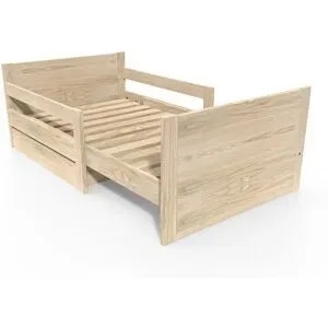 ABC MEUBLES Kinderbett 90x200 mitwachsend aus Holz mit Aufbewahrungsschublade - Roh (ohne Lack)