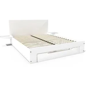 ABC MEUBLES Happy Holzbett 2 Plätze 140x190 mit Schublade + Nachttische - Weiß