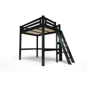 ABC MEUBLES Hochbett 140x200 aus Holz + verstellbare Leiter Alpage - Schwarz