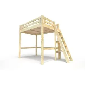 ABC MEUBLES Hochbett 160x200 aus Holz + verstellbare Leiter Alpage - Roh (ohne Lack)