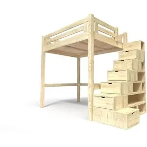 ABC MEUBLES Hochbett in holz 120x200 Alpage mit treppenregal - Roh (ohne Lack)