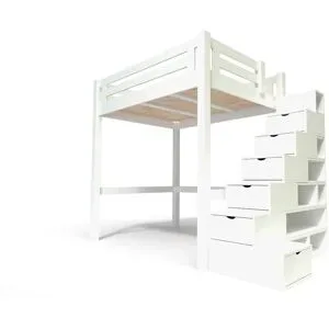 ABC MEUBLES Hochbett in holz 160x200 Alpage mit treppenregal - Weiß