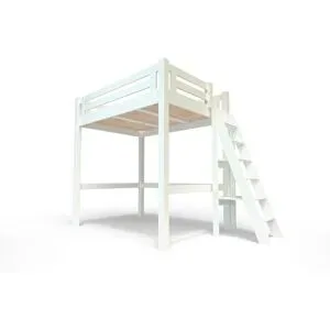 ABC MEUBLES Hochbett 120x200 aus Holz + verstellbare Leiter Alpage - Weiß