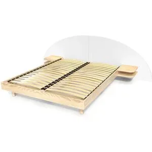 ABC MEUBLES 2 Sitzer Holzbett 140x190 mit Kopfteil und Nachttischen ARC - Naturlack/Weiß