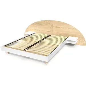 ABC MEUBLES 2 Sitzer Holzbett mit Kopfteil und Nachttischen ARC - 160x200 - Weißer / natürlicher Lack