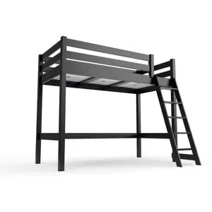 ABC MEUBLES Kinderhochbett 90x200 ABC Holz mit Schrägleiter - Schwarz