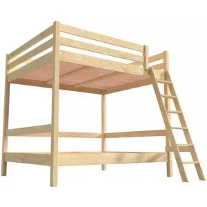 ABC MEUBLES Etagenbett 2-Sitzer 140x200 für Erwachsene Treppe Holz Sylvia - Roh (ohne Lack)