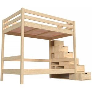 ABC MEUBLES Etagenbett 4 Personen 120x200 Holz mit Treppenregal Sylvia - Roh (ohne Lack)