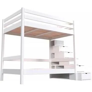 ABC MEUBLES Etagenbett 4 Personen 120x200 Holz mit Treppenregal Sylvia - Weiß