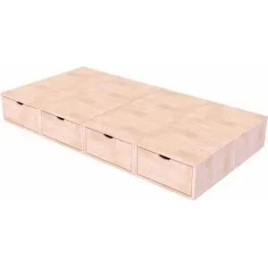 ABC MEUBLES Bett mit Schubladen 90x200 Würfel - Roh (ohne Lack)
