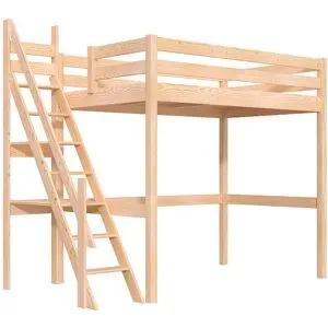 ABC MEUBLES Hochbett holz Sylvia 120x200 mit Müllertreppe - Roh (ohne Lack)