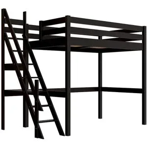 ABC MEUBLES Hochbett holz Sylvia 120x200 mit Müllertreppe - Schwarz