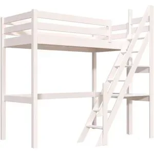 ABC MEUBLES Hochbett holz 90x200 Sylvia mit Müllertreppe - Weiß