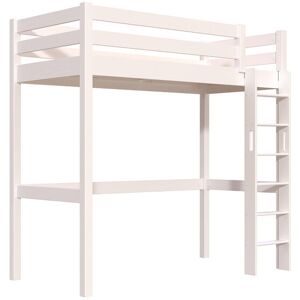 ABC MEUBLES Hohes bett 1-Personen Sylvia 90x200 mit gerader Leiter - Weiß