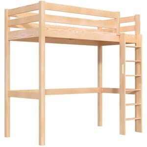 ABC MEUBLES Hohes bett 1-Personen Sylvia 90x200 mit gerader Leiter - Roh (ohne Lack)