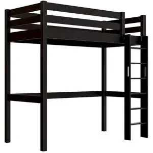ABC MEUBLES Hohes bett 1-Personen Sylvia 90x200 mit gerader Leiter - Schwarz