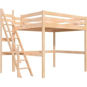 ABC MEUBLES Hochbett 160x200 Sylvia mit Müllertreppe - Roh (ohne Lack)