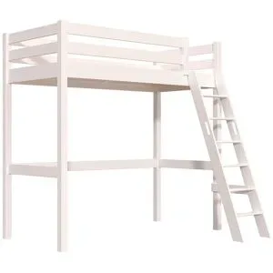 ABC MEUBLES Hochbett holz 90x200 mit Leiter Sylvia schräge Leiter - Weiß