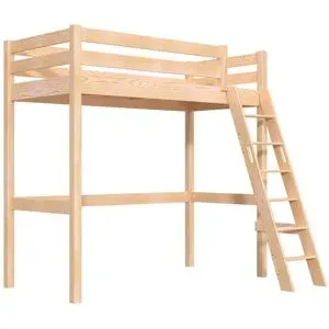 ABC MEUBLES Hochbett holz 90x200 mit Leiter Sylvia schräge Leiter - Roh (ohne Lack)