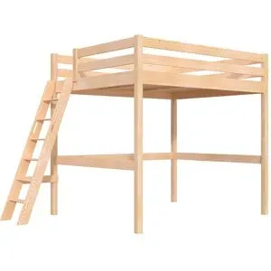 ABC MEUBLES Hochbett aus holz Sylvia 160x200 schräger Leiter - Roh (ohne Lack)