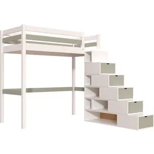 ABC MEUBLES Hochbett holz mit Treppenregal Sylvia - 90x200 - Weiß/Mokka