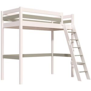 ABC MEUBLES Hochbett holz 90x200 mit Leiter Sylvia schräge Leiter - Weiß/Mokka