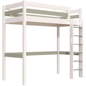 ABC MEUBLES Hohes bett 1-Personen Sylvia 90x200 mit gerader Leiter - Weiß/Mokka