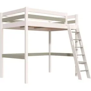 ABC MEUBLES Hochbett holz mit Leiter Sylvia - 120x200 schräge Leiter - Weiß/Mokka