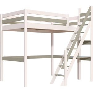 ABC MEUBLES Hochbett holz Sylvia 120x200 mit Müllertreppe - Weiß/Mokka